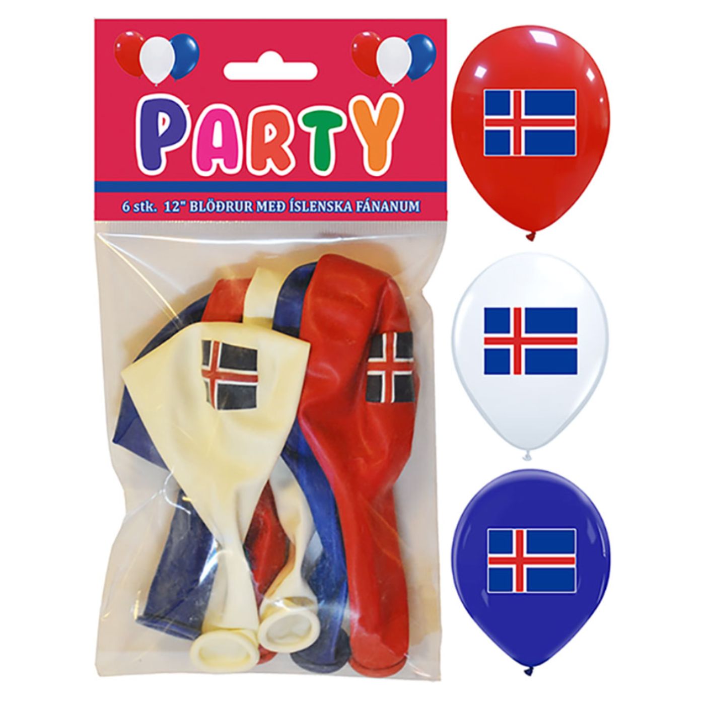 Latex blöðrur - Íslenski fáninn - 6 stk