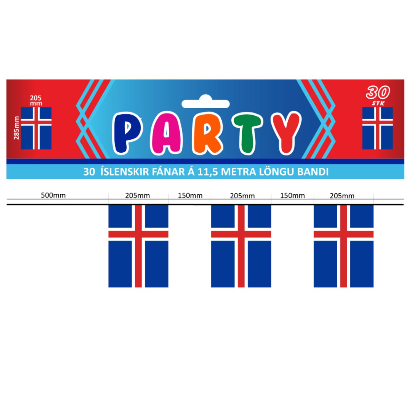 Fánalengja - 30 fánar - Ísland