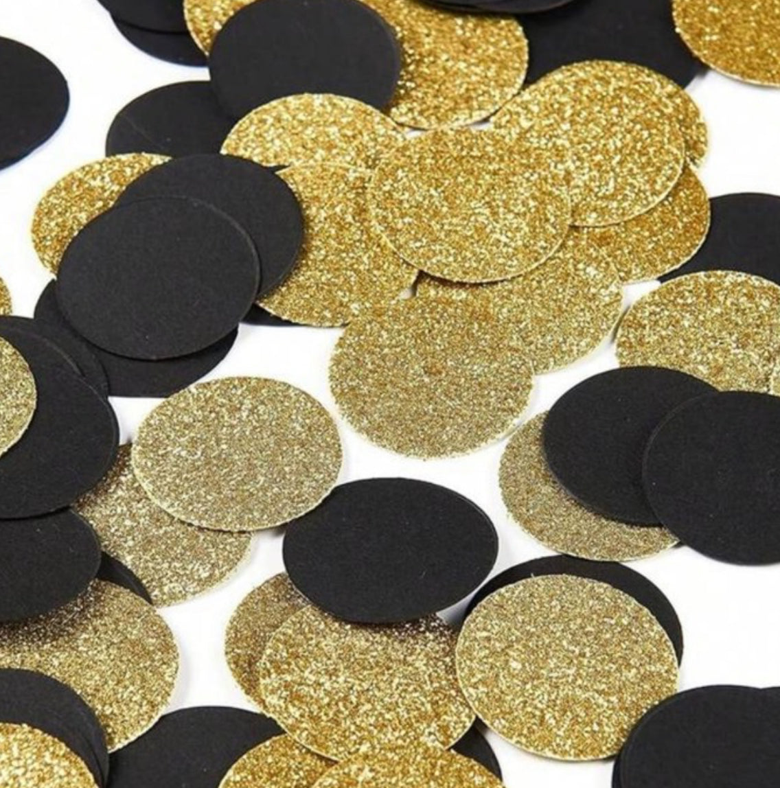 Confetti - Stórir hringir - Gylltir og svartir