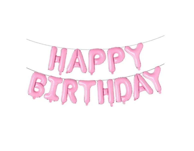 Blöðrulengja - Happy birthday lengja - Bleik