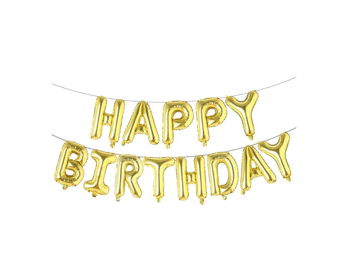Blöðrulengja - Happy birthday lengja - Gull