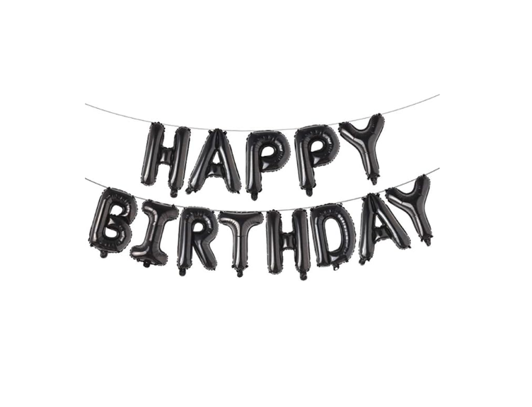 Blöðrulengja - Happy birthday lengja - Svört