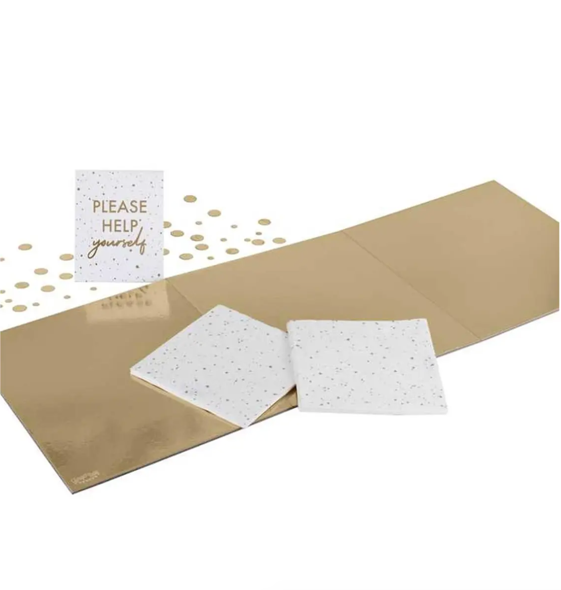 Veislubakki - Gylltur með servíettum, confetti og skilti