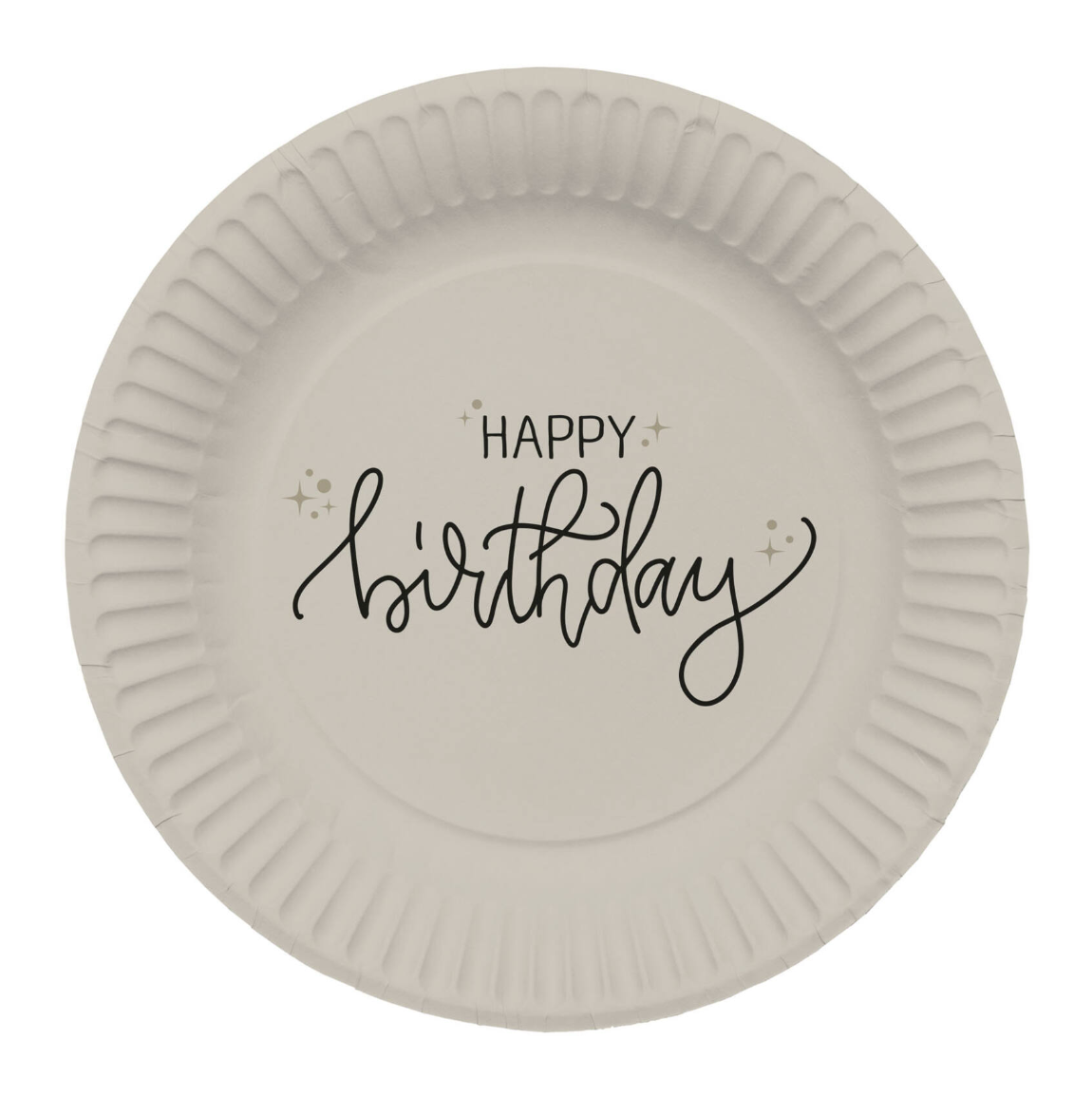 Pappadiskar - Happy birthday - Kremaður og svartur - 8 stk