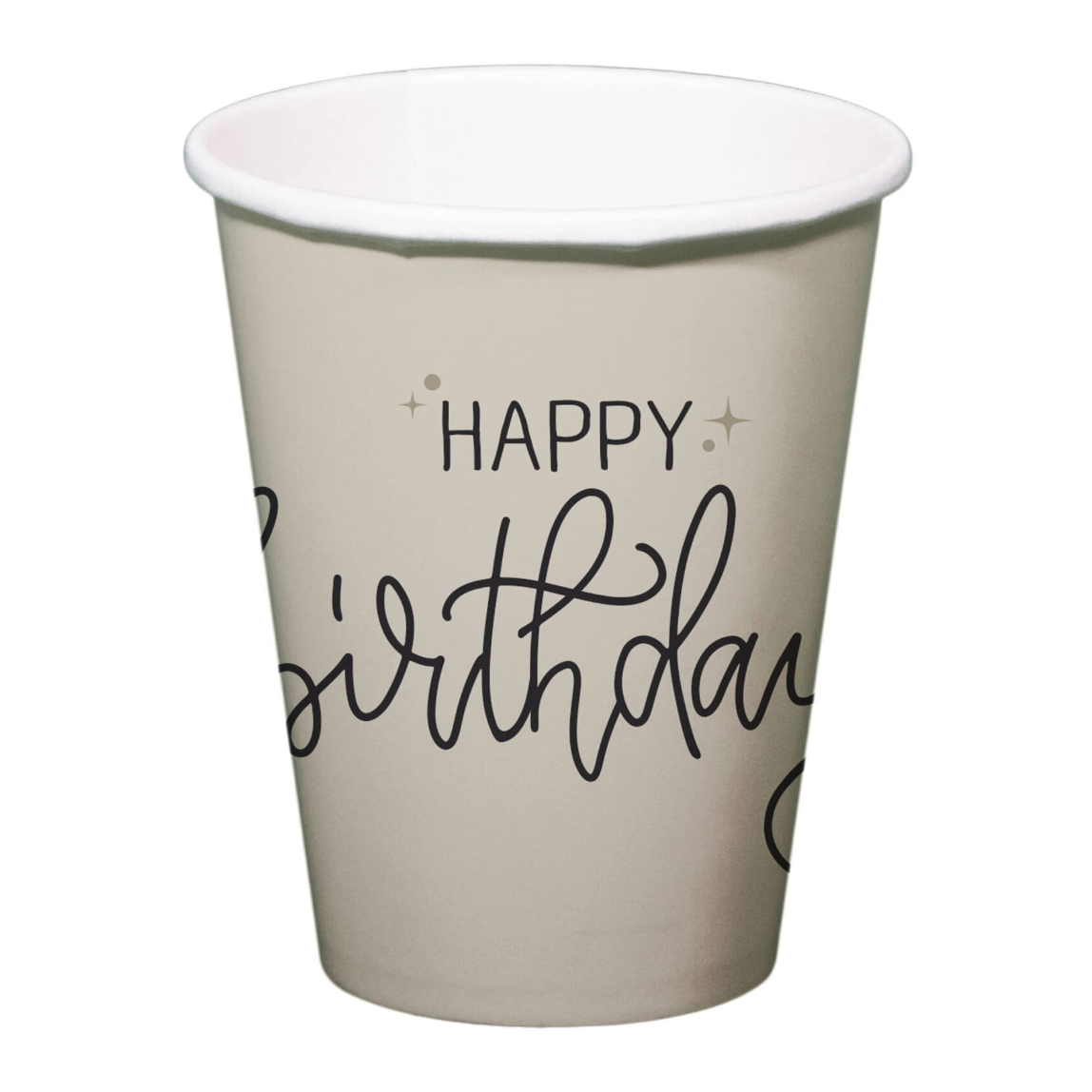 Pappaglös - Happy birthday - Kremaður og svartur - 8 stykki