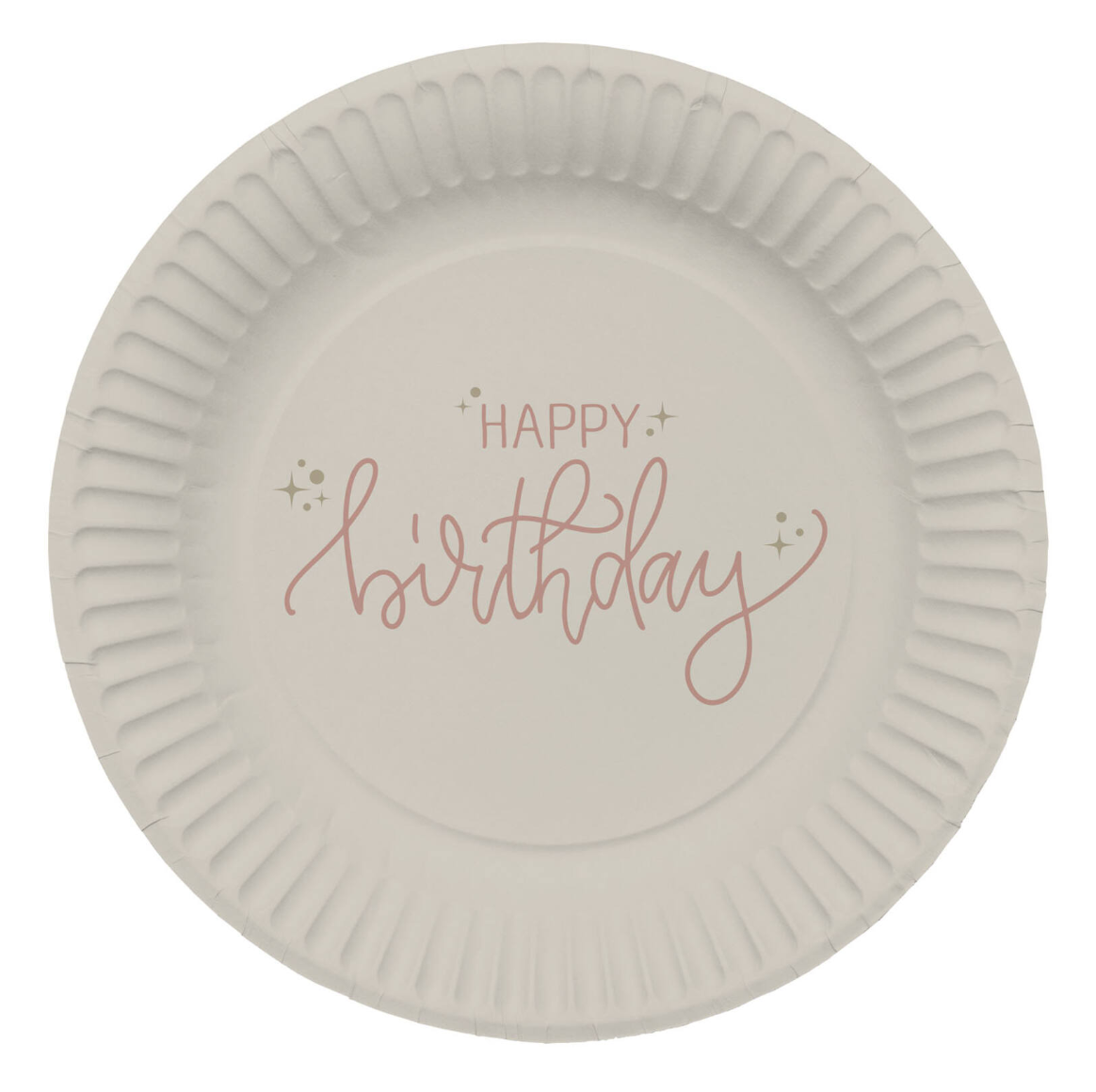 Pappadiskar - Happy birthday - Kremaður og bleikur - 8 stk