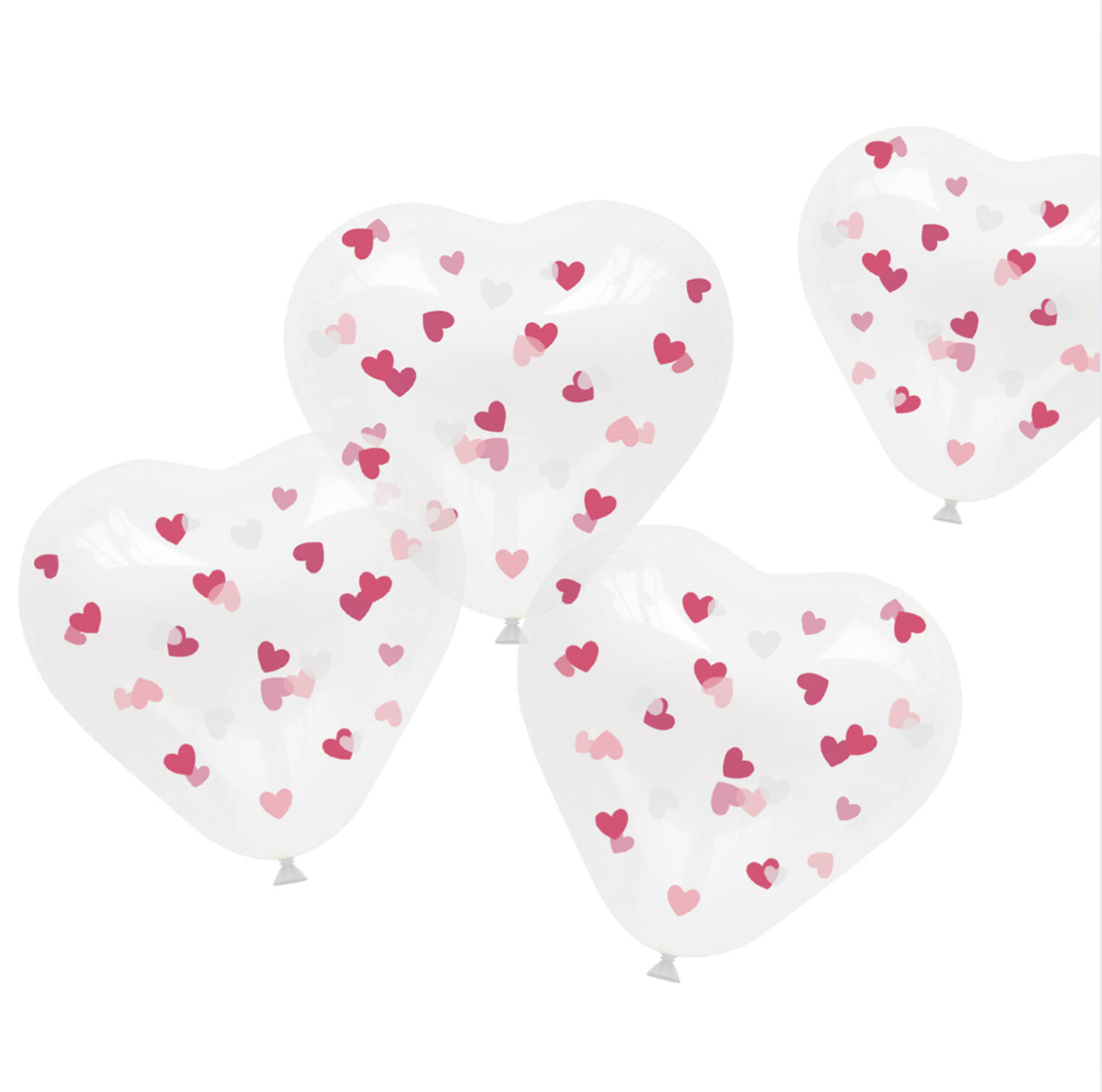 Latex blaðra - Hjarta með bleiku confetti - 4 stk.