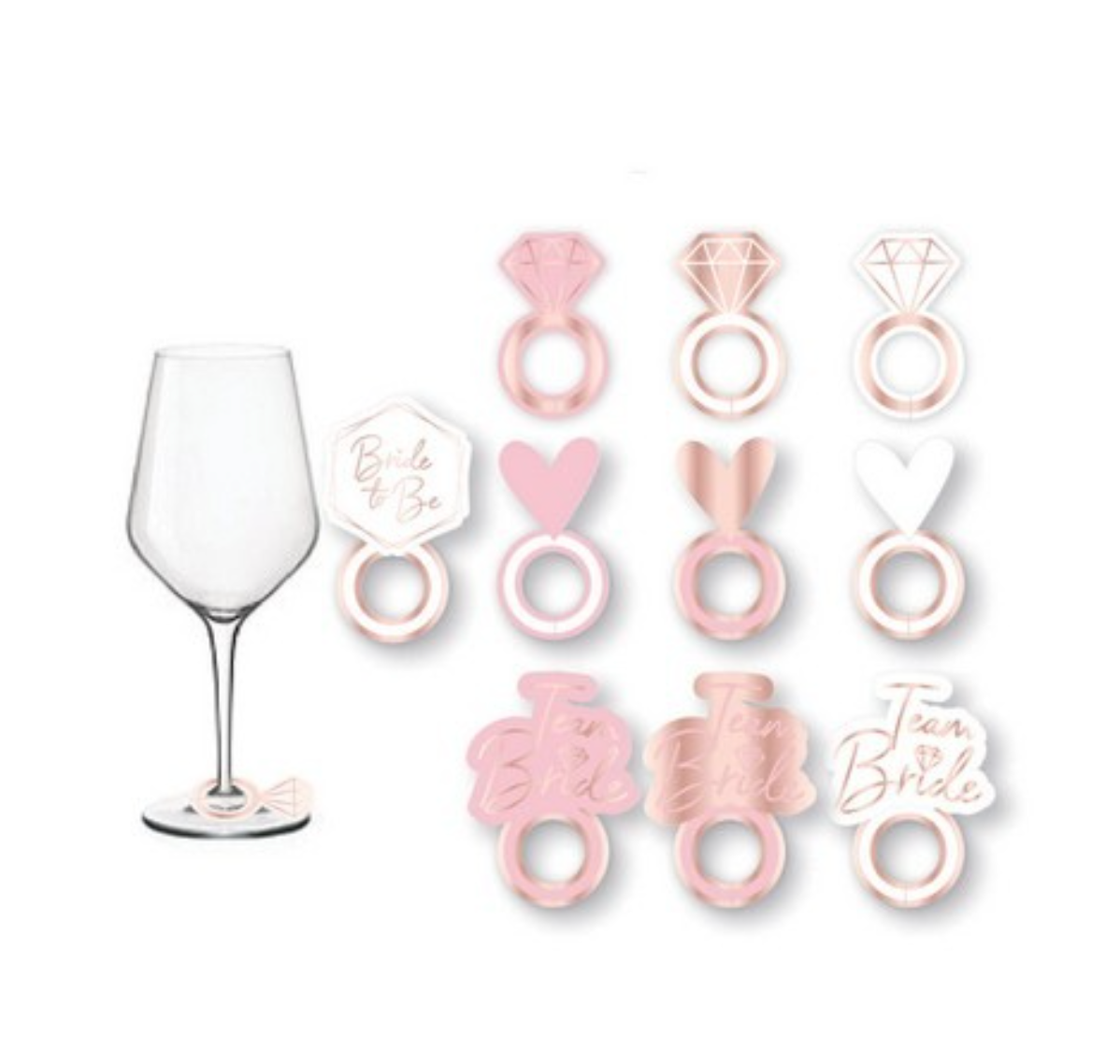 Glasamerki - Bride to be / Team bride - 8 stk