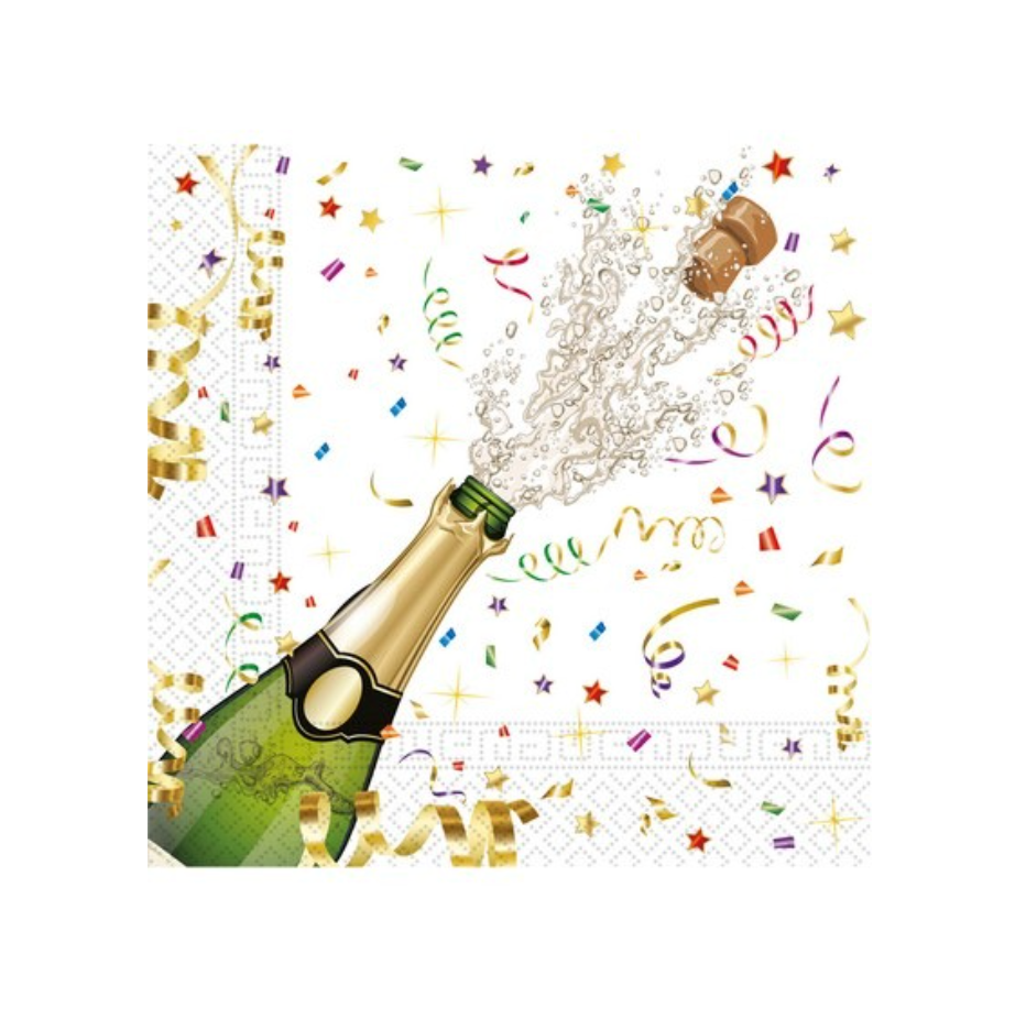 Servíettur - Kampavínsflaska og confetti - 20 stk