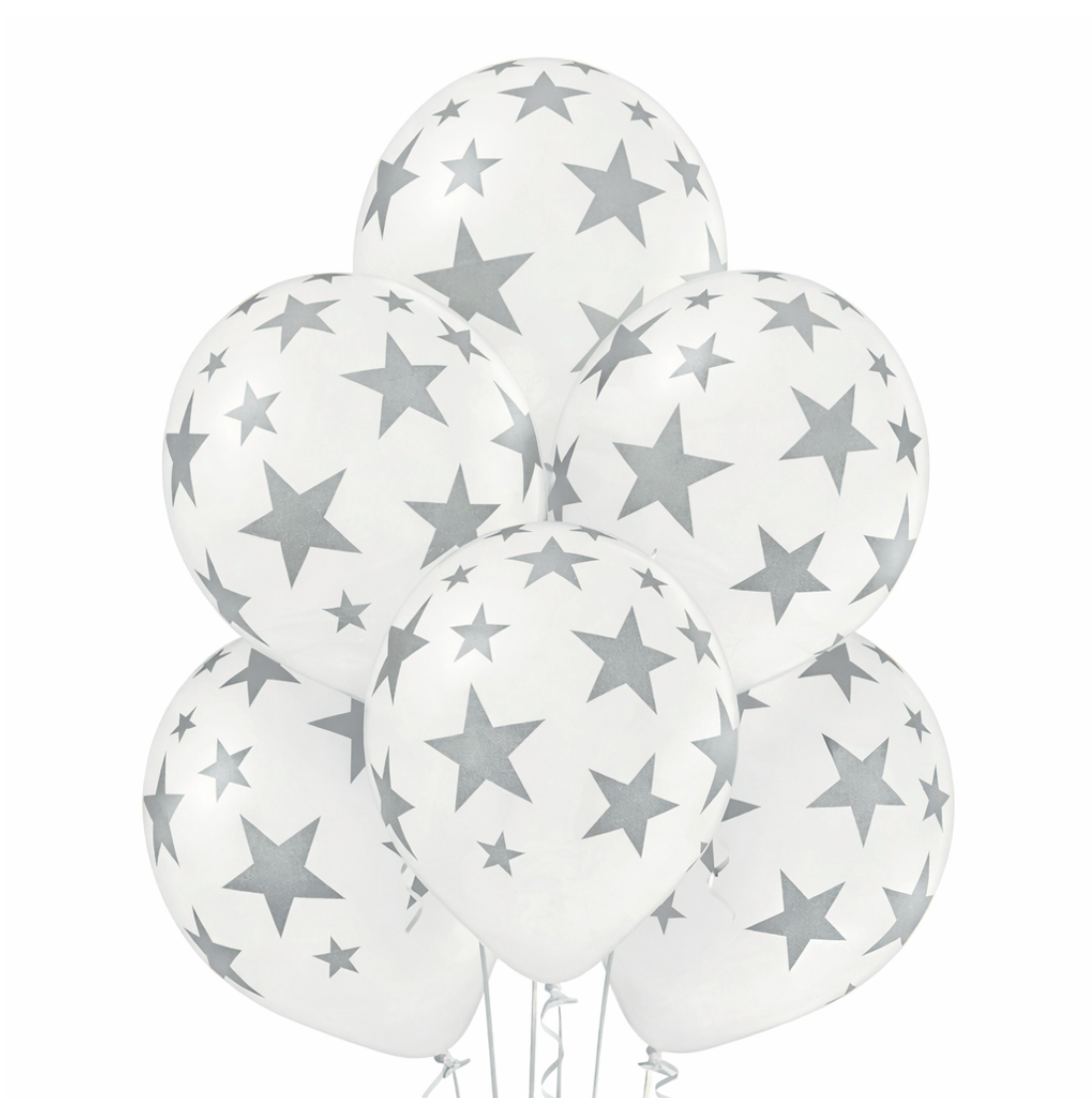 Latex blaðra - Hvít með silfur stjörnum - 30 cm