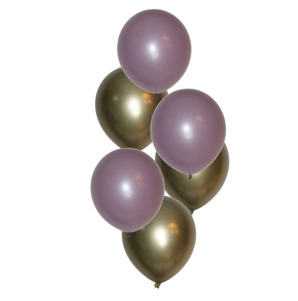 Helíum blöðrubúnt - Ryk bleikt og gyllt - 6 blöðrur