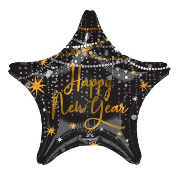 Álblaðra - Happy New Year - Svört stjarna - 48 cm