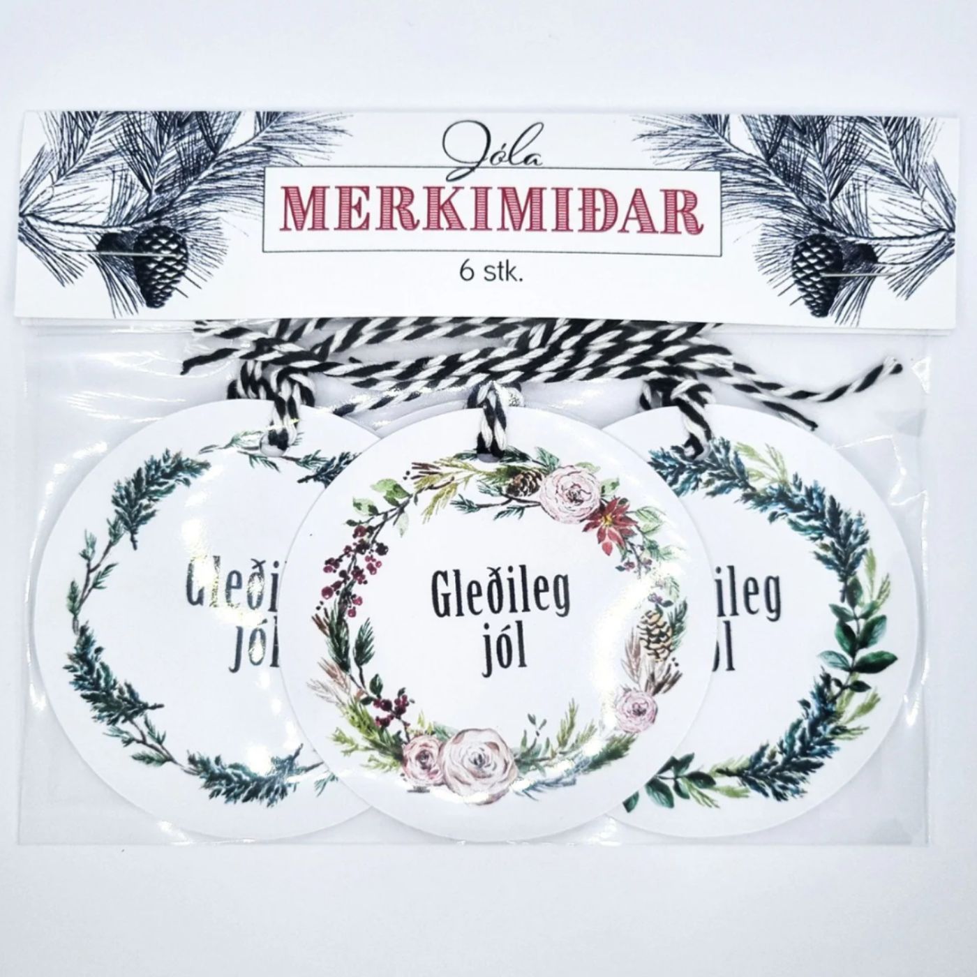 Jólamerkimiðar - Krans - 6 stk