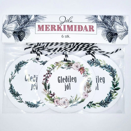 Jólamerkimiðar - Krans - 6 stk