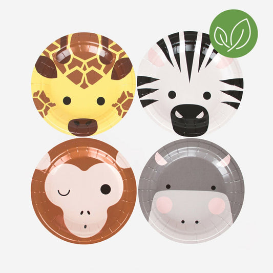 Pappadiskar - Safari dýr - 8 stk