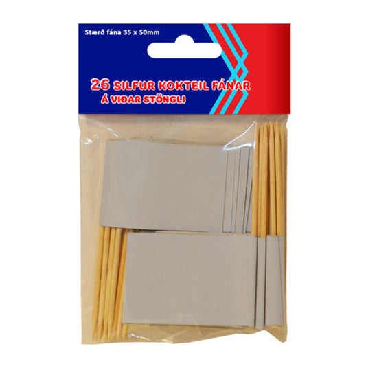 Kokteilfánar - Silfur - 26 stk