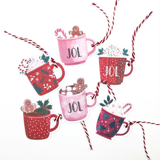 Jólamerkimiðar - Kakóbollar - 6 stk