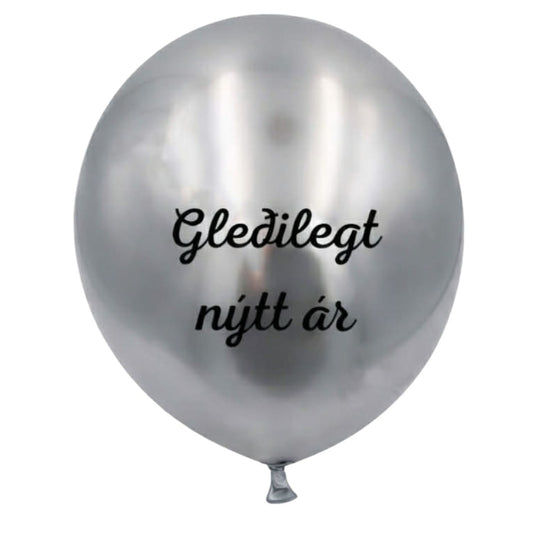 Latex blaðra - Gleðilegt nýtt ár - Silfur - 30 cm