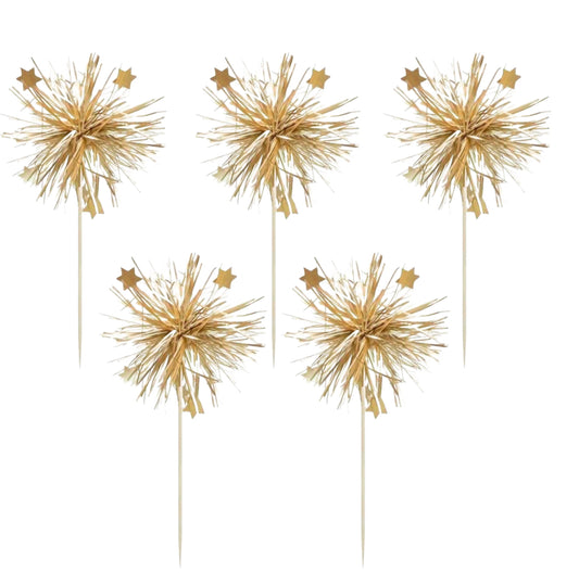 Kokteilpinnar - Foil með stjörnum - Gylltir - 5 stk