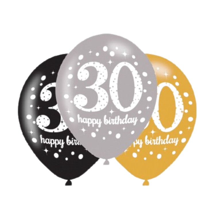 Latex blöðrur - 30 / Happy birthday - 6 stk