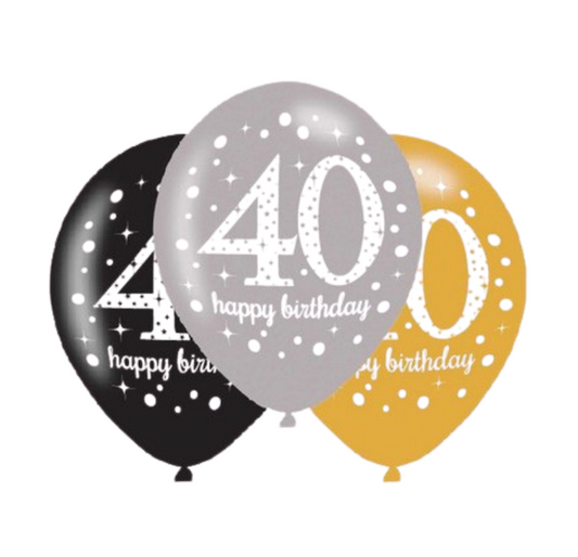 Latex blöðrur - 40 / Happy birthday - 6 stk