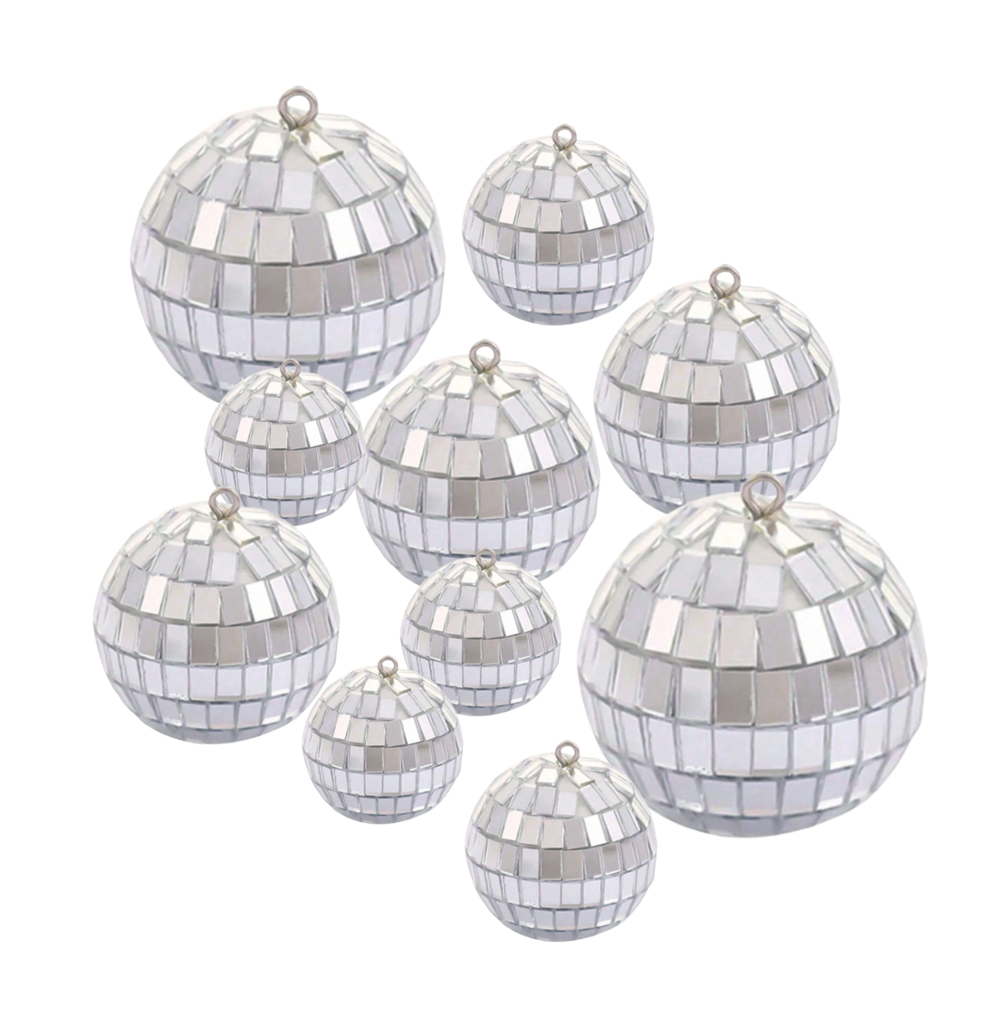 Diskókúlur - Silfur - 10 stk - Mismunandi stærðir