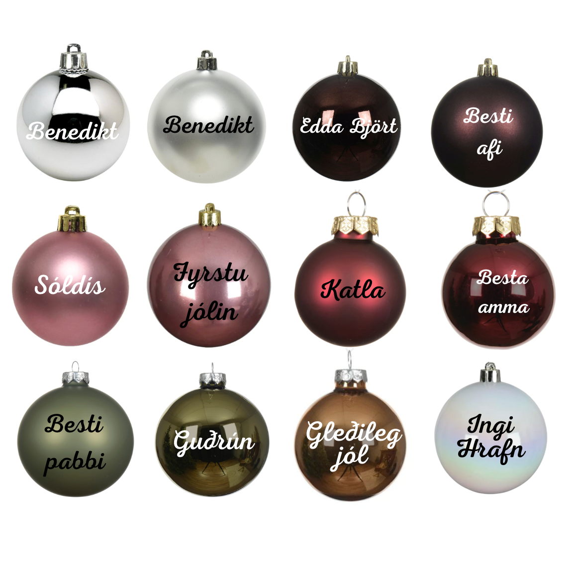 Sérmerktar jólakúlur - Mismunandi litir