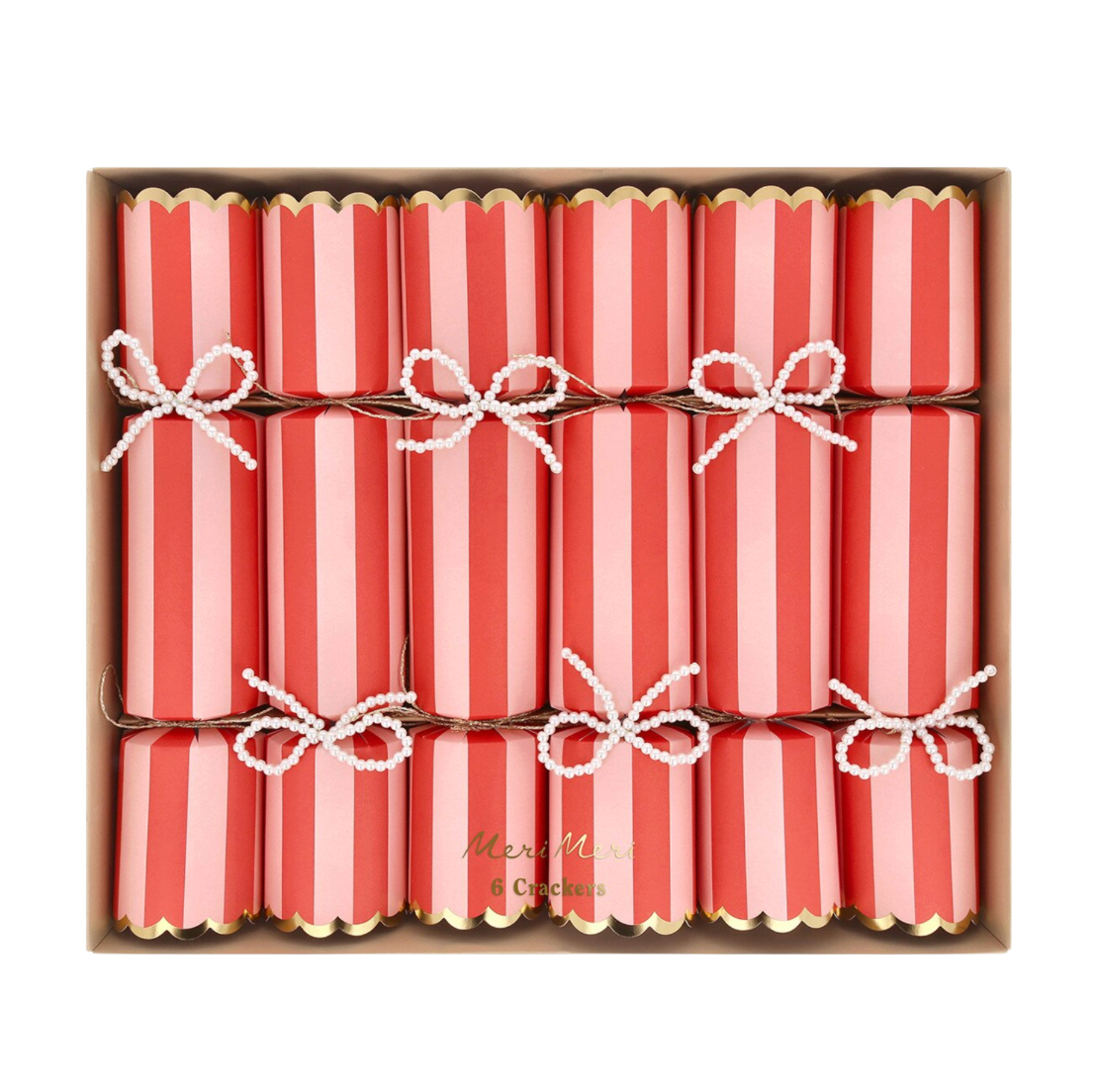 Knöll - Rautt og bleikt með perluslaufu - 6 stk