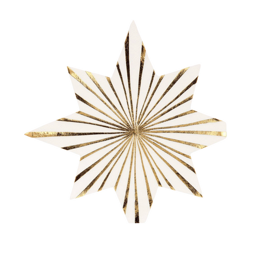 Servíettur - Stjarna - Gyllt og hvít - 16 stk