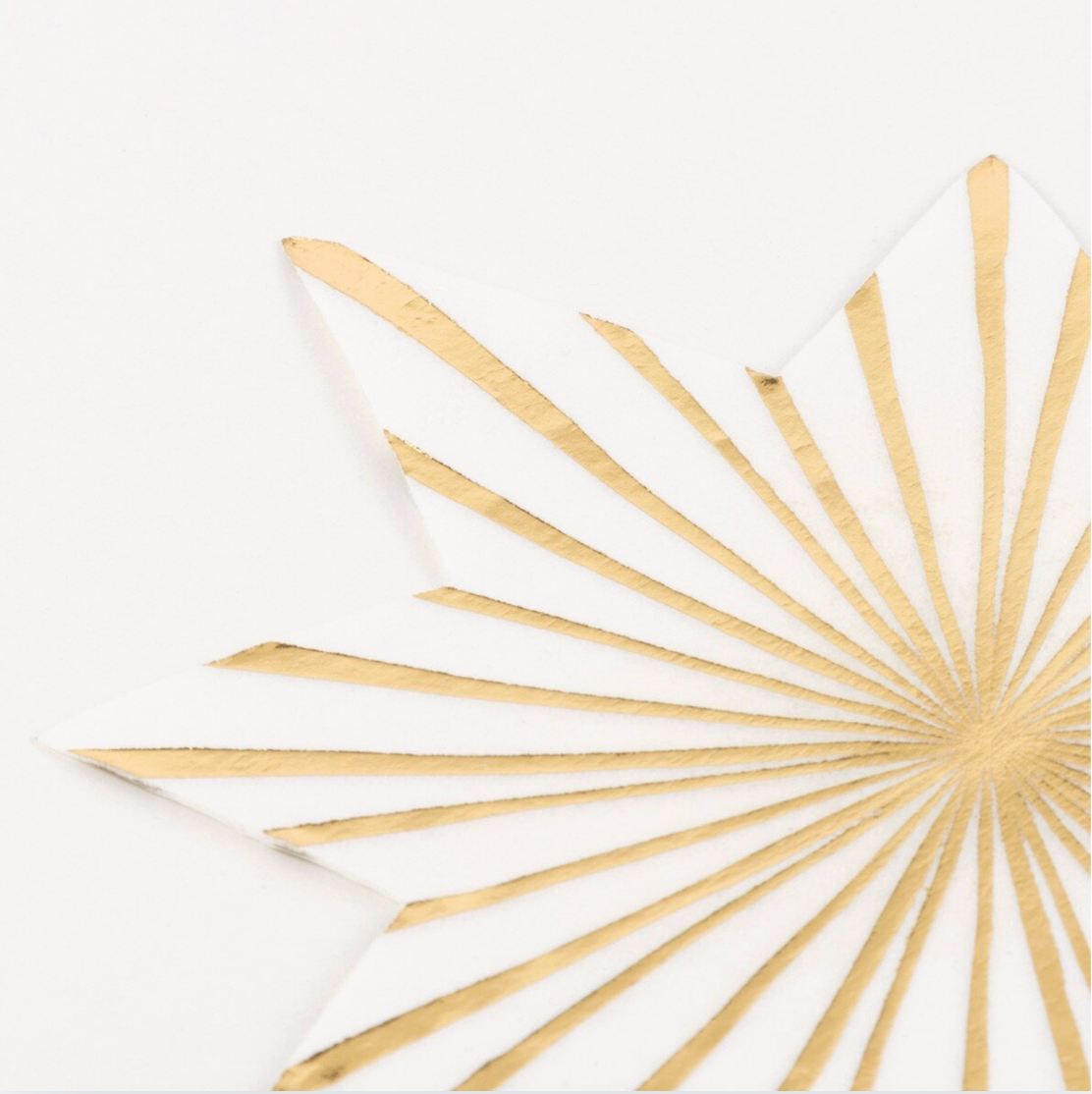 Servíettur - Stjarna - Gyllt og hvít - 16 stk