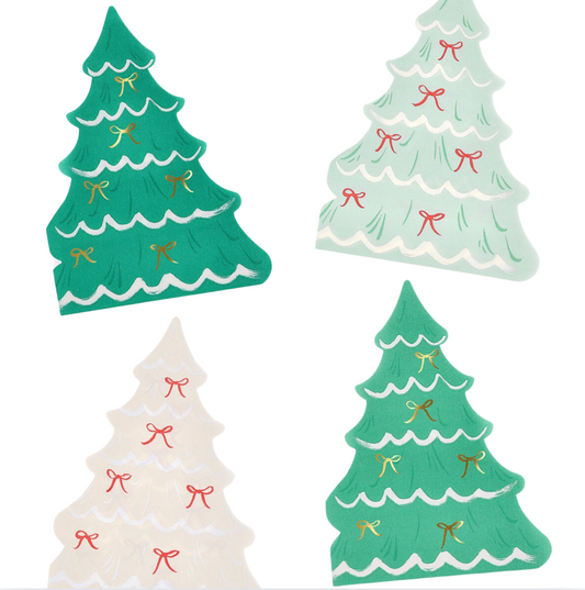 Servíettur - Jólatré með slaufum- 16 stk.