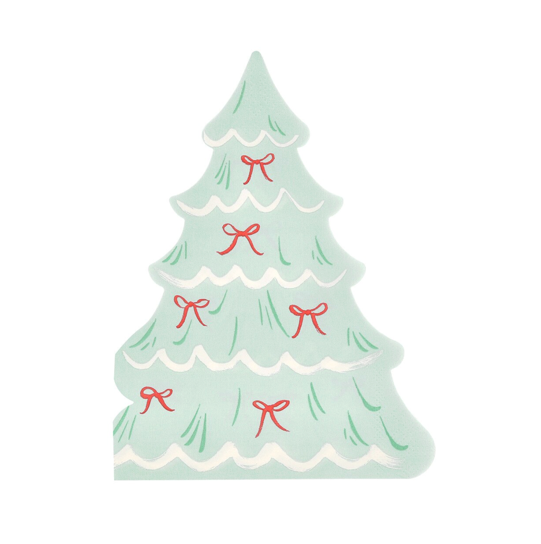 Servíettur - Jólatré með slaufum- 16 stk.