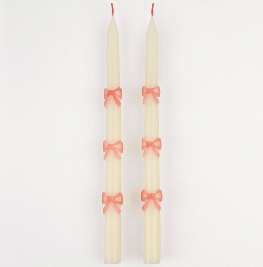 Kerti - Hvít með bleikum slaufum - 2 stk