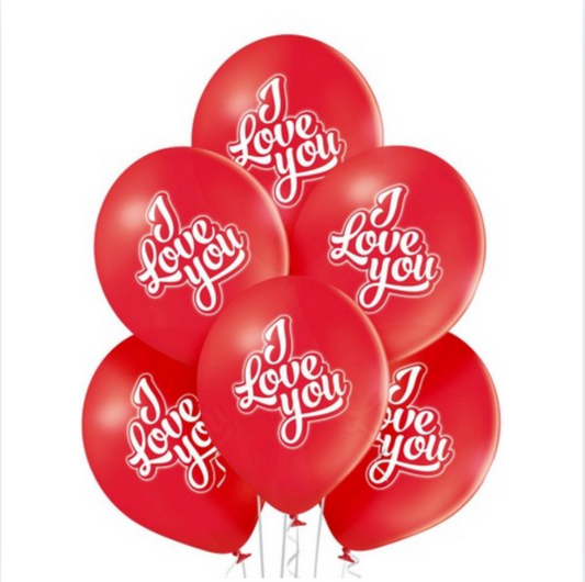Latex blaðra - I love you - 6 stk