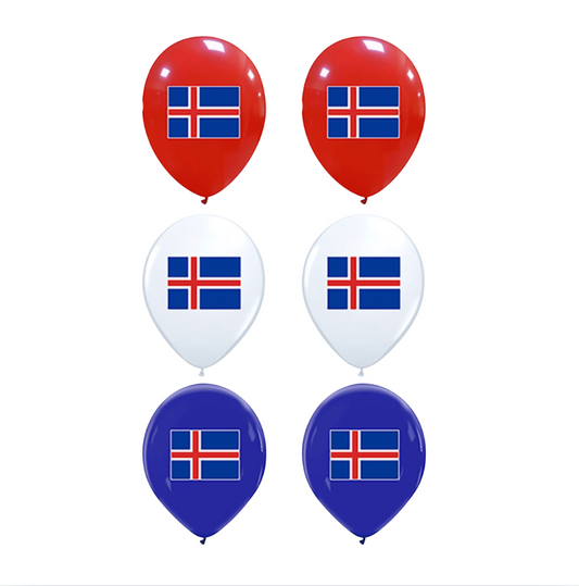 Latex blöðrur - Íslenski fáninn - 6 stk