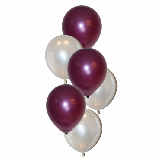 Helíum blöðrubúnt - Hvítt og vínrautt - 6 blöðrur