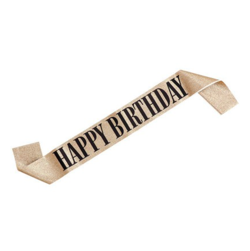 Axlarborði - Happy birthday -  Gylltur og svartur