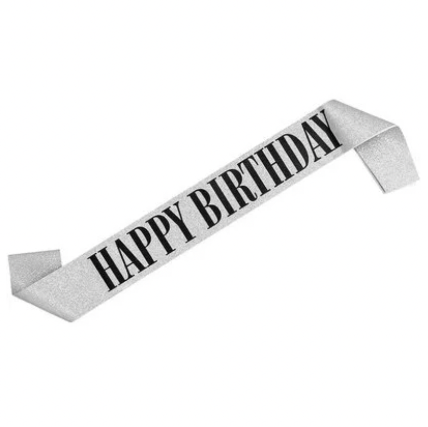 Axlarborði - Happy birthday - Silfur og svartur