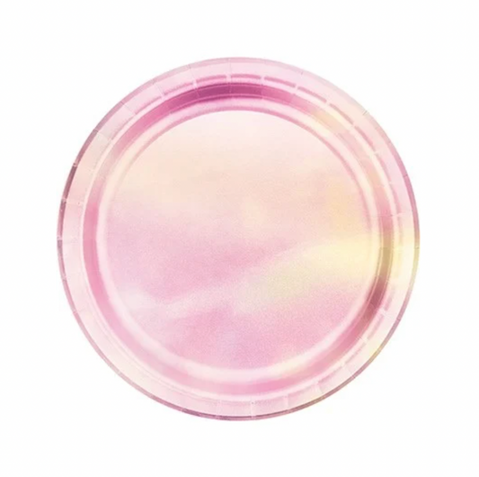 Pappadiskar - Bleikur holographic -  8 stykki