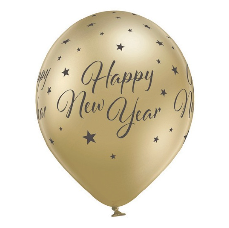 Latex blöðrur - Happy New Year - Gylltar og silfur - 6 stk